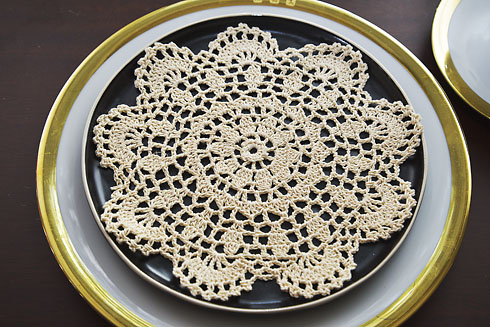 Wheat color Crochet Round Doilies. 8x8" Round Crcohet. (6 pieces - Click Image to Close